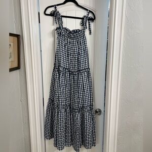 Navy & white gingham maxi dress